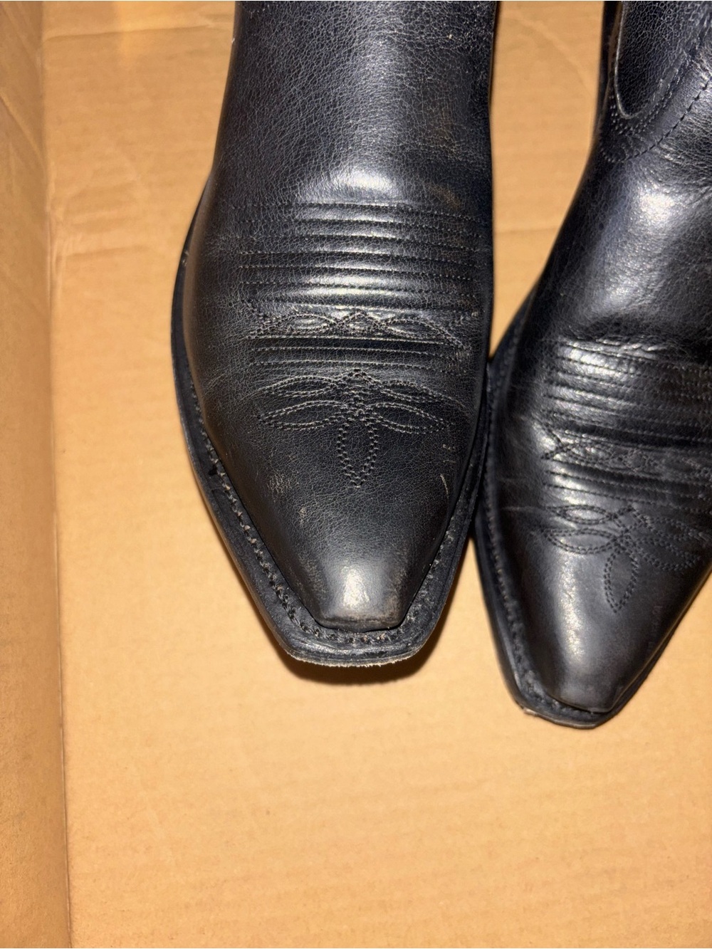 Old West Black Leather Western Cowboy Boots - Picture 7 of 8